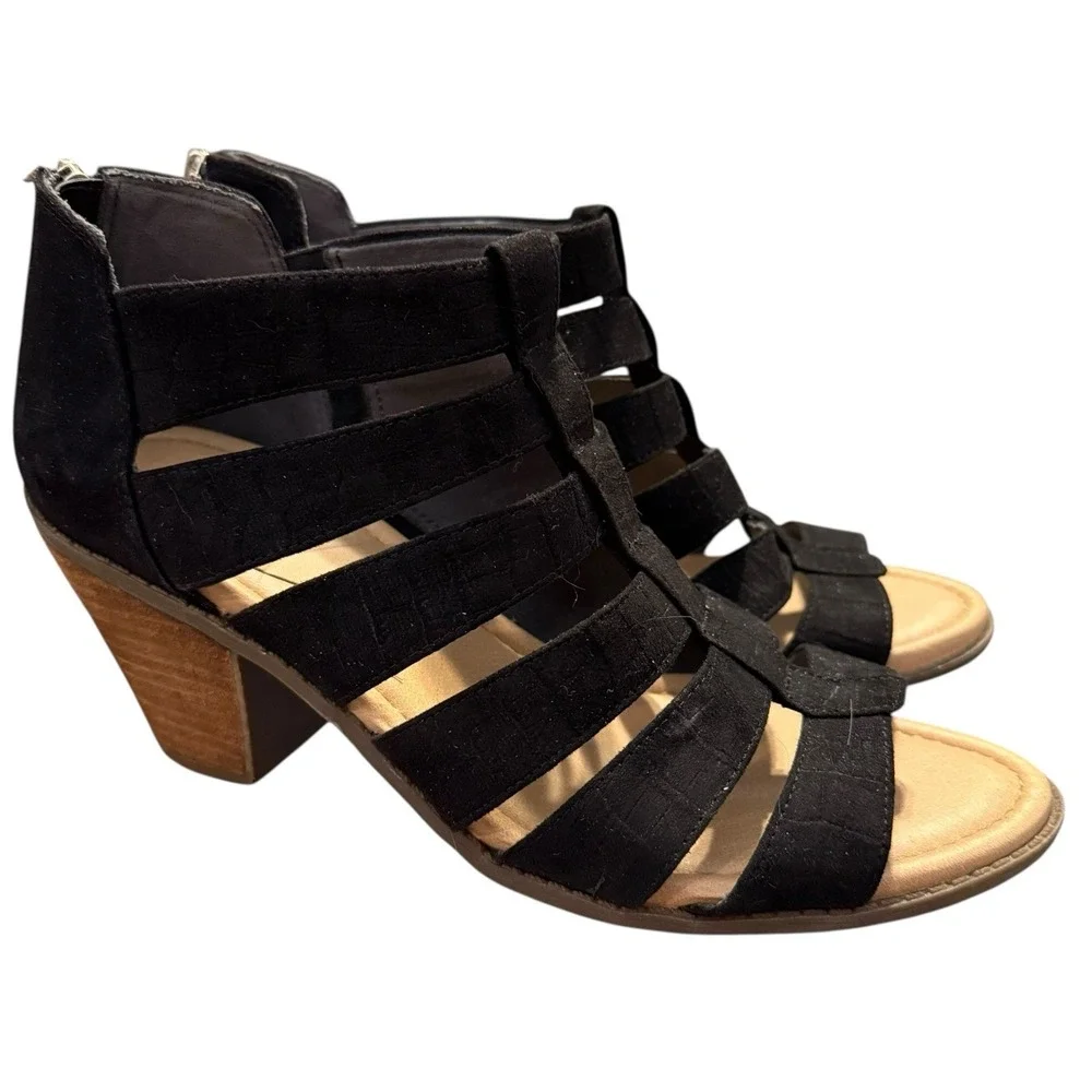 Dr. Scholl's Chaser Black Strappy Sandals 9.5M Block Heel‎ Comfort Zip